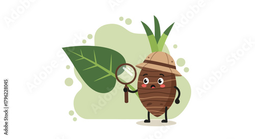 Adventurous Taro Root Cartoon, Botanical Exploration, Examining Plant Life Details