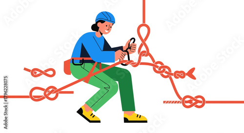 Astronaut In Preparation Demonstrating Ropes knots with Safety Gear in a Black Background