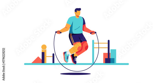 Athlete Jumping Rope, Performing Fitness Exercise Against The Dark Background