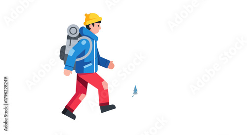 Adventurous Traveler Hiking Towards Destination With Backpack Vector Illustration