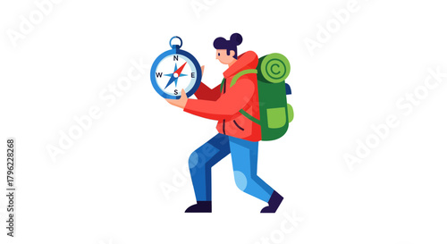 Adventurous Traveler Holding a Compass on a Journey for Outdoor Exploration