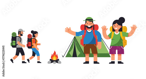 Adventurous Travelers Trekking And Camping Under The Stunning Night Sky