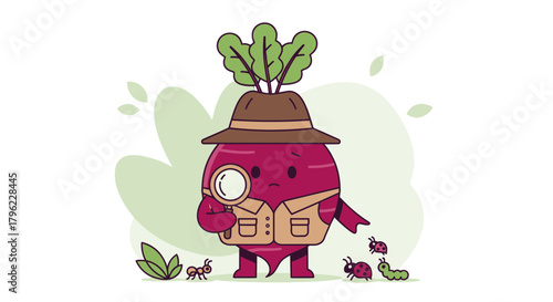 Beetroot Detective Inspecting Bugs And Searching For Clues In a Nature Cartoon