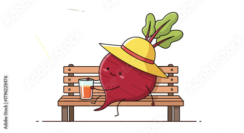 Beetroot Lounging On A Bench, Sipping Juice, And Enjoying Peaceful Relaxation