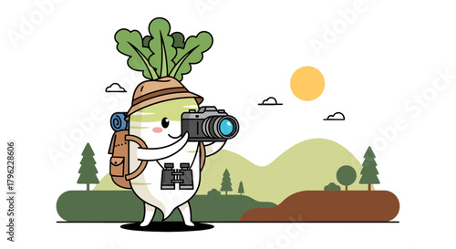 Adventurous Turnip Photographer Capturing Scenic Landscapes under the Night Sky