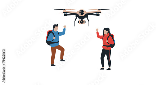 Aerial Drone Photography Captures Two Adventurers During Their Outdoor Expedition