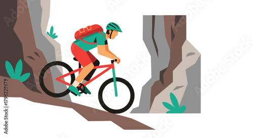 Bicyclist Scaling Rocky Terrain: An Athletic Silhouette In A Mountainous Landscape