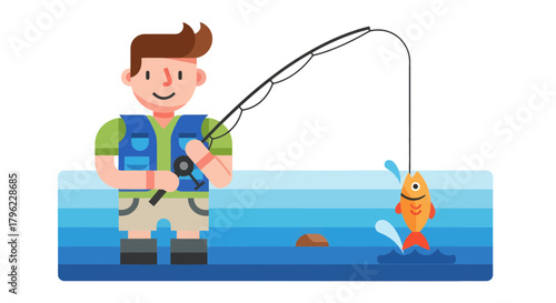 Angler Joyfully Reels In A Plucky Fish During A Sunny Fishing Expedition