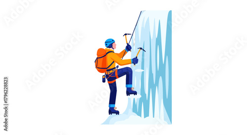 Animated Climber Ascending Icy Terrain Against Pitch Black Backdrop Abstract Illustration
