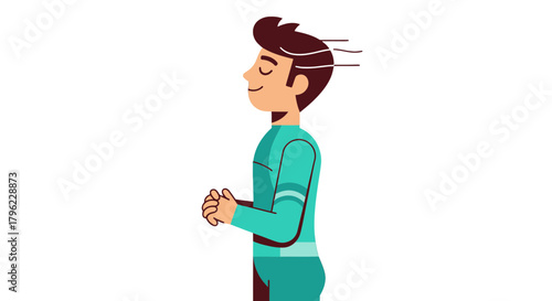 Calm Person Standing Still With A Smiling Expression Against A Dark Background