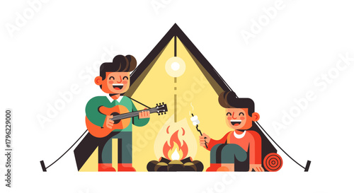 Campfire Serenade: Friends Gather For Musical Moments And Sweet Marshmallows