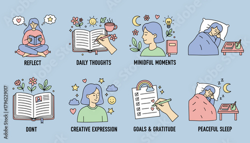 Daily mental wellness routines reflection journaling creative expression mindfulness and peaceful sleep