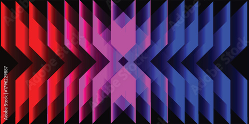 Symmetrical abstract background with layered geometric shapes in a red to blue gradient.