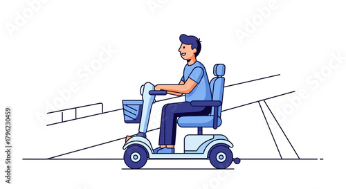 Celebrating accessibility and independence on International Day of Persons with Disabilities, featuring a happy man navigating confidently on his mobility scooter