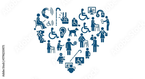 Celebrating global inclusion and support for all abilities on International Day of Persons with Disabilities, featuring a heart of diverse accessibility icons