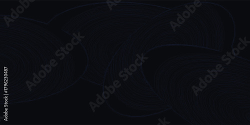 A dark, abstract background featuring subtle, swirling, and overlapping thin blue lines.