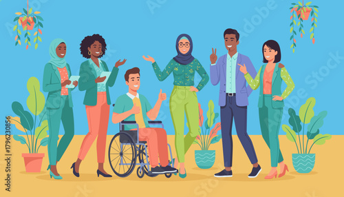 Diverse business team smiling showing inclusion and collaboration in the modern workplace