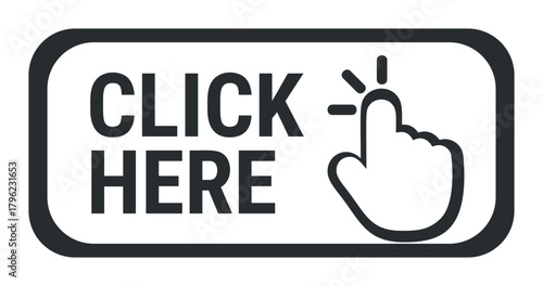 Click here button vector, bold outline, hand cursor icon, simple web call to action — stock vector