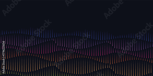 Abstract background with colorful vertical lines forming undulating wave patterns on a dark surface.