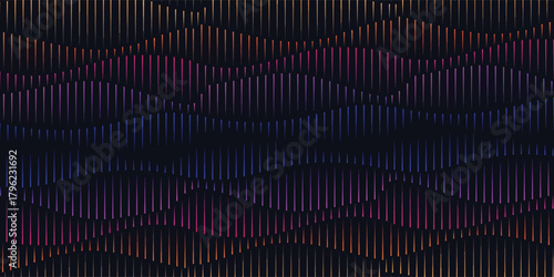 Dark abstract background with colorful vertical lines creating a wavy, textured pattern.