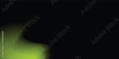 A soft, blurry wave of lime green light emerges from the bottom left corner against a solid black background, creating an abstract and minimalist composition.