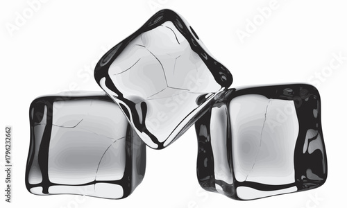 Three ice cubes for drinks refreshing effect clear freeze cold illustration