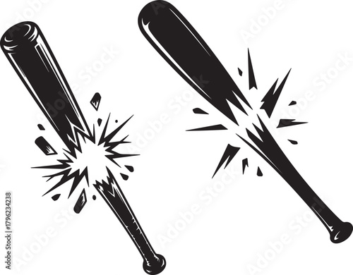 Broken baseball bat cracked wood silhouette bat shattering effect on transparent