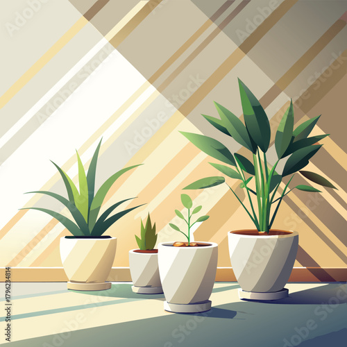 Potted Plants on a Sunlit Windowsill indoor plants