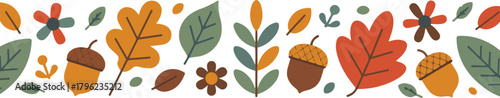 Autumn fall leaves acorn flowers seasonal banner graphic illustration set