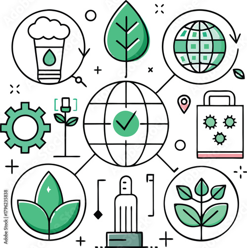 Sustainable agriculture and environmental protection icons