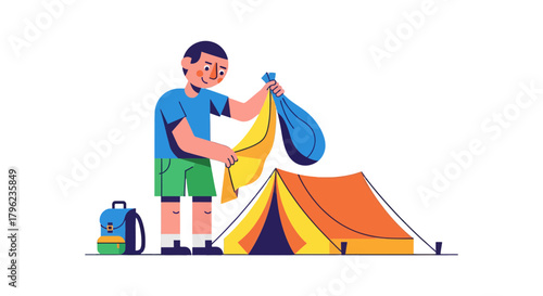 Camping Adventure: Setting Up a Tent Under a Starry Night, Preparing for the Journey