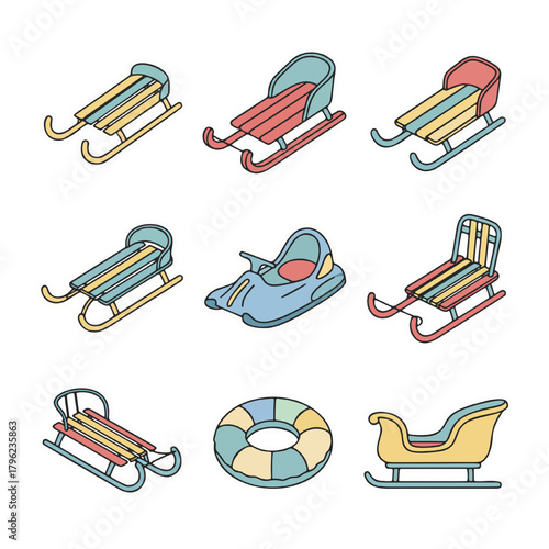 Pastel Sled and Sleigh Collection for Winter Sports