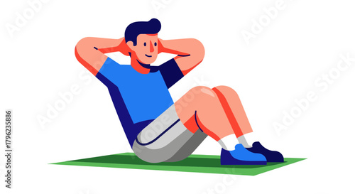 Cartoon Illustration Of A Person Performing Abdominal Exercises On A Yoga Mat