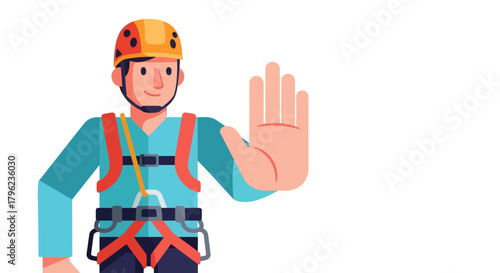 Cartoon Mountain Climber Signaling Stop With Hand Gesture Design Isolated On Black Background