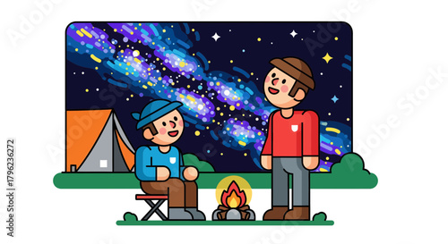 Camping Under Sparkling Celestial Bodies and Engaging in Conversation at Night time
