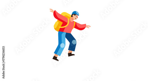 Cartoon Traveler in Motion Against a Dark Background, Animated Journey and Adventures