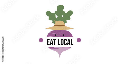 Cartoonish Beetroot Promoting Eating Locally on a Solid Black Background