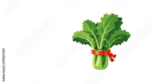 Charming Animated Vegetable: A Friendly Bok Choy Smiling And Wearing A Scarf On Dark Background