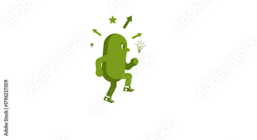 Cartoon Character Ascending Stairs Towards Success With Determination And Energy