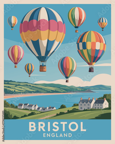 Hot air balloon festival in bristol england minimalist vector illustration for poster postcard and art print