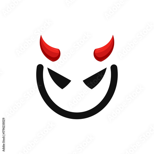 Red devil horn and face template, 3d realistic cute element for face mask and head or costume. evil horn logo icon vector illustration design