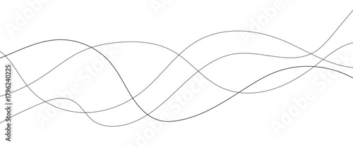 Curved black long lines seamless wave pattern. Thin line wavy abstract vector background. Wavy line horizontal divider wavy pattern. Curve line art striped. Abstract wave elements. Vector illustration