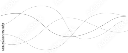 Curved black long lines seamless wave pattern. Thin line wavy abstract vector background. Wavy line horizontal divider wavy pattern. Curve line art striped. Abstract wave elements. Vector illustration