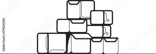 Black outline storage plastic containers organizer stack boxes collection