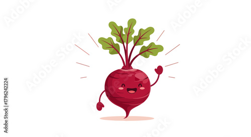 Cheerful Beetroot Character Illustration On Black Background Is Happy And Welcoming