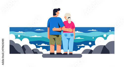 Couple Admiring the Scenic Serenity and Embracing the Beauty of Nature Together