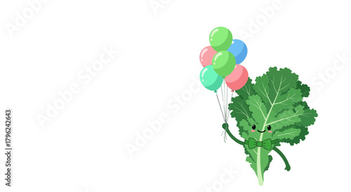 Cheerful Vegetable Character Holding Balloons Against a Black Backdrop for Digital Art