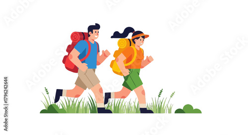 Couple Embarking On Expedition Through Nature With Backpacks and Enthusiastic Spirits