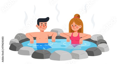Couple Enjoying A Relaxing Spa Experience In A Serene, Peaceful Onsen Setting