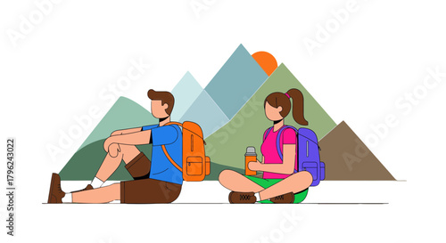 Couple Pausing While Enjoying Mountain Landscape During Their Relaxing Hike